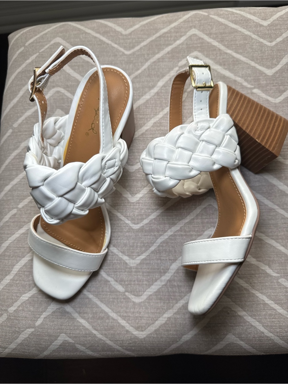 Qupid White Braided Block Heel Sandals